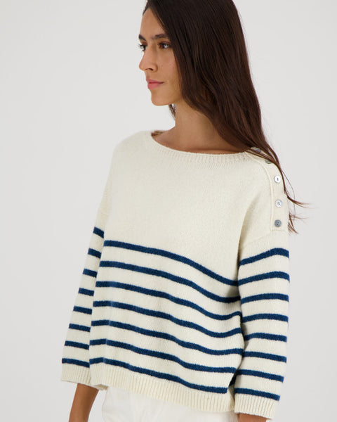 Ceryse Crew Neck Sweater Off White / Blue