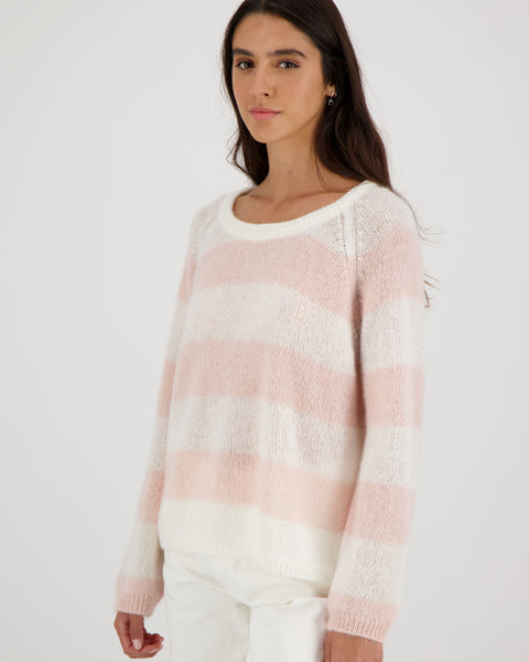 Cidjey Round Neck Sweater White/Light Pink