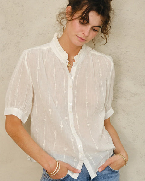 Dacy Embroidered Top Ecru