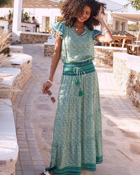 Dana Print Maxi Skirt Green