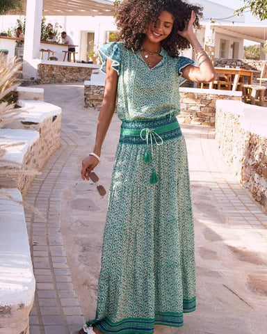 Dana Print Maxi Skirt Green