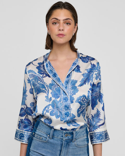 Danitta Silk Blouse Blossoming Blue