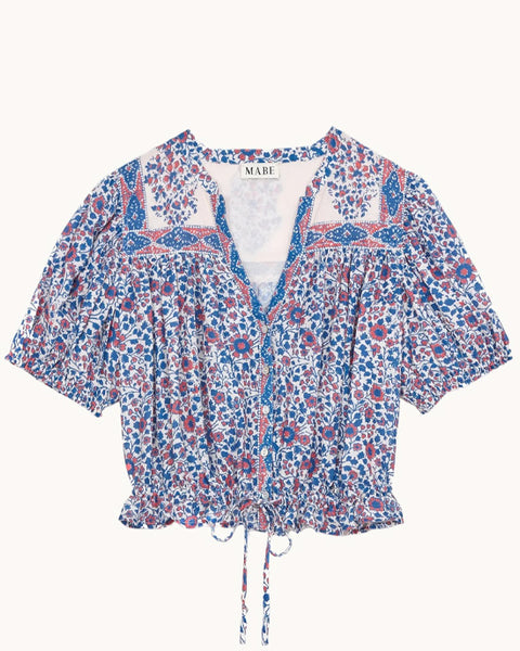 Della Print Short Sleeve Top Blue/Pink - shopatstocks