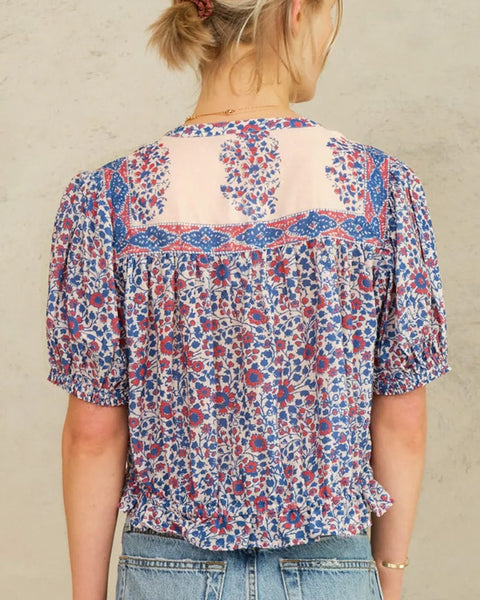 Della Print Short Sleeve Top Blue/Pink - shopatstocks