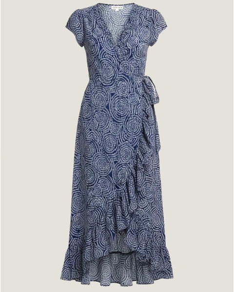 Demi EcoVero Wrap Dress White/Navy
