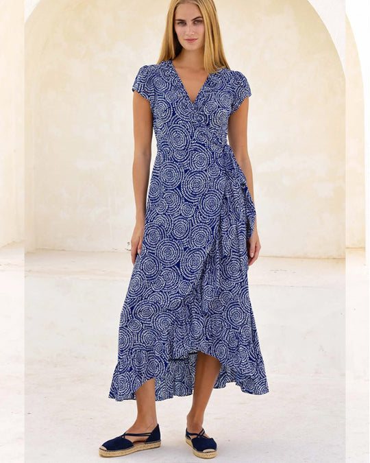 Demi EcoVero Wrap Dress White/Navy