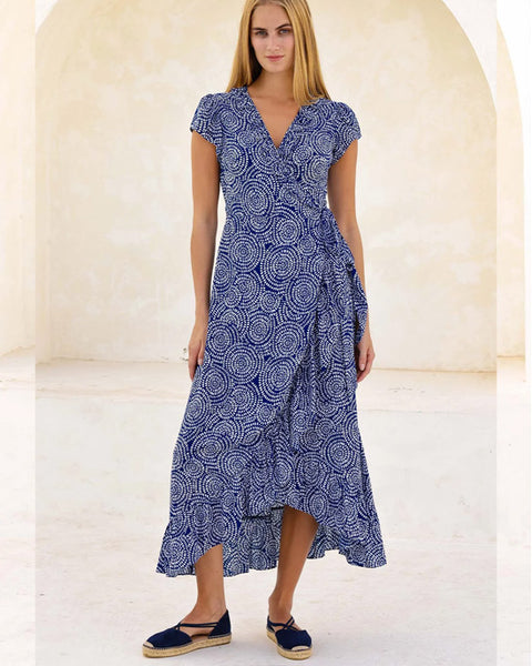Demi EcoVero Wrap Dress White/Navy