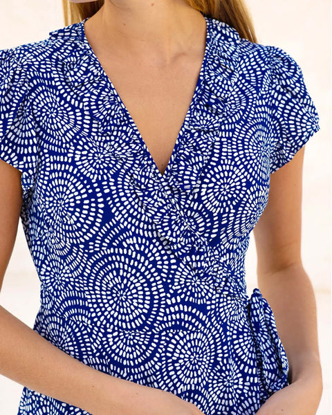 Demi EcoVero Wrap Dress White/Navy