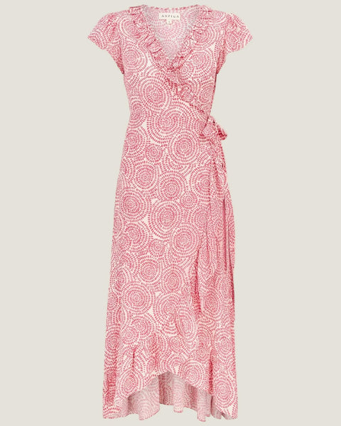Demi EcoVero Wrap Dress White/Pink - shopatstocks