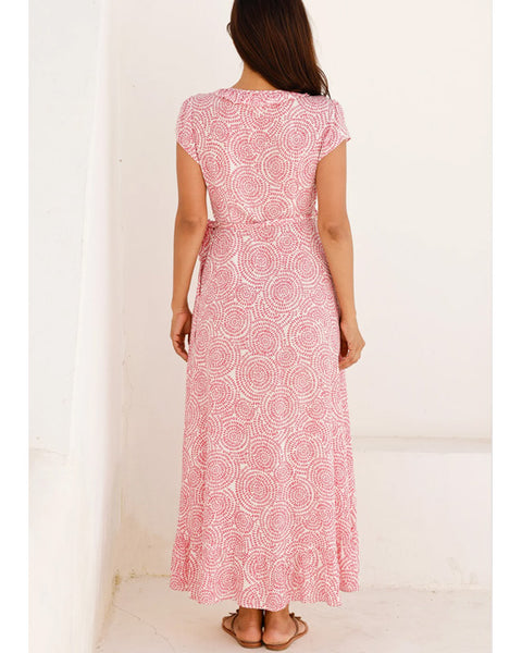 Demi EcoVero Wrap Dress White/Pink - shopatstocks