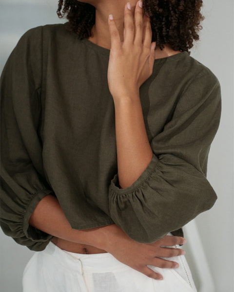 Demi Linen Top Khaki