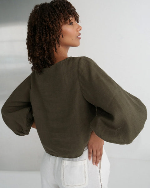 Demi Linen Top Khaki