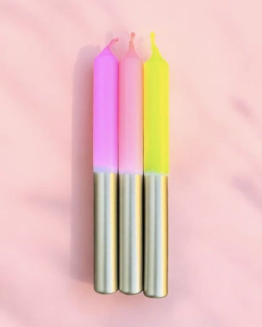 Dip Dye Neon Lime Twist Candle Trio