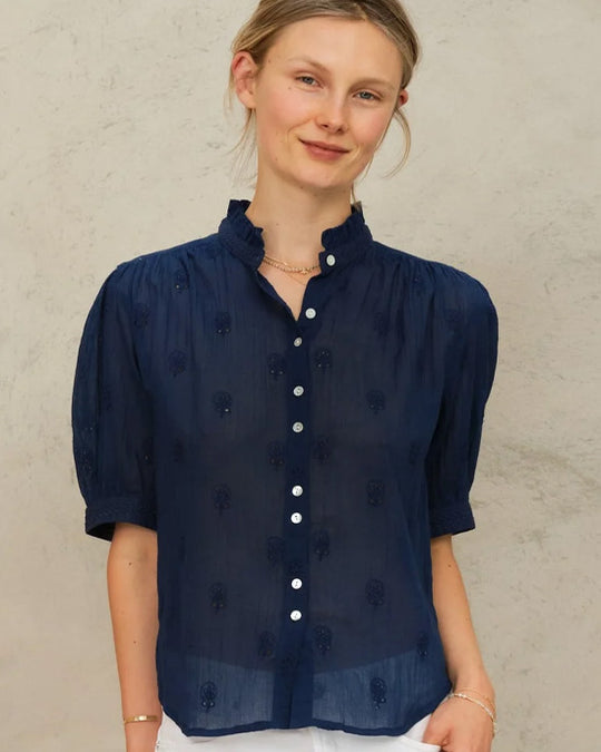 Frani Embroidered Top Indigo