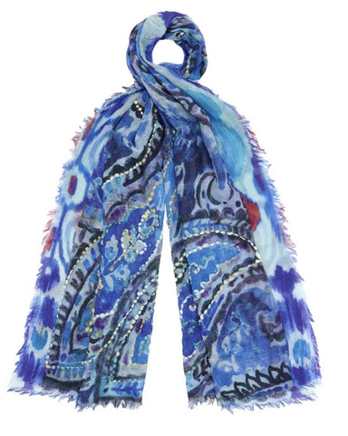 Forever Blue wool emb scarf