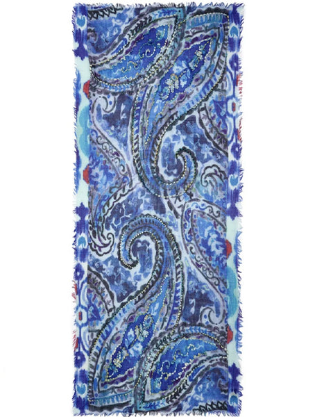 Forever Blue wool emb scarf