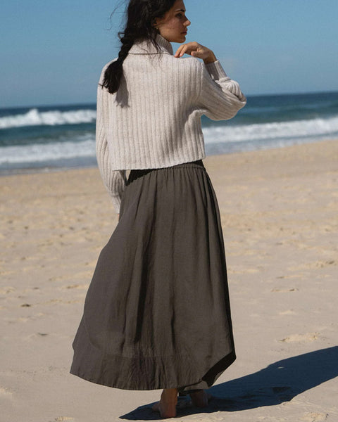 Hannah Linen Skirt Khaki - shopatstocks
