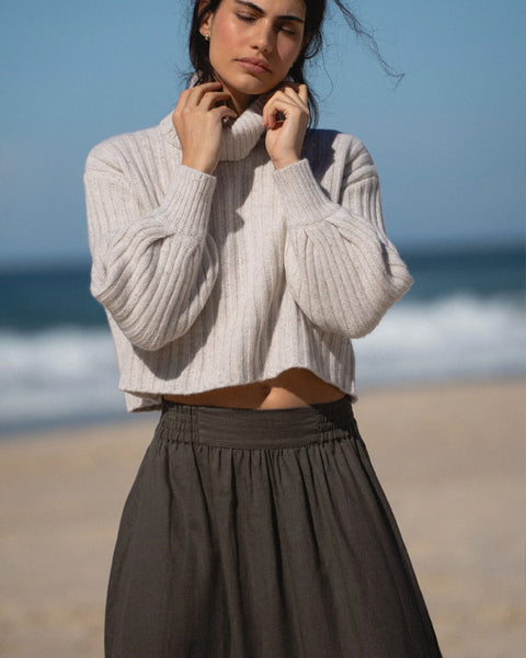 Hannah Linen Skirt Khaki - shopatstocks
