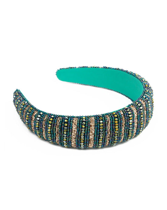 GREEN AND GOLD BEADED HEADBAND