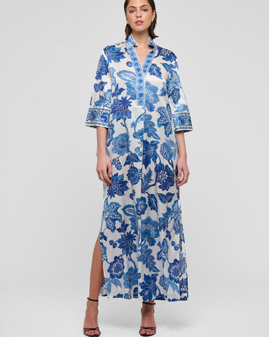 Helga Silk Dress Blossoming Blue