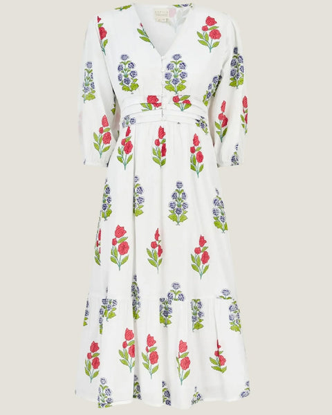 Jyoti Dress Bud Print White - shopatstocks