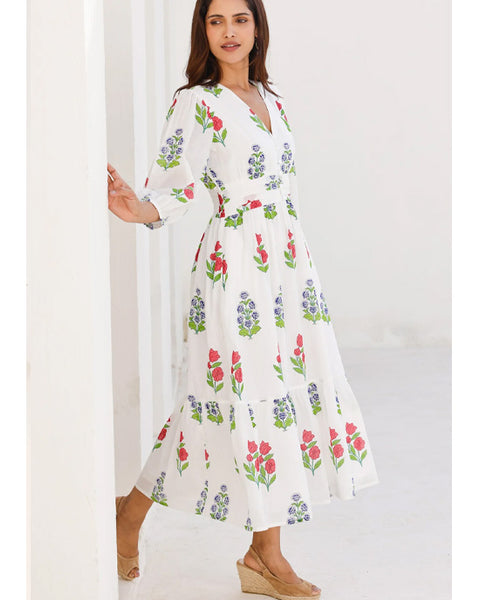 Jyoti Dress Bud Print White - shopatstocks