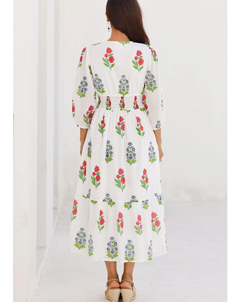 Jyoti Dress Bud Print White - shopatstocks
