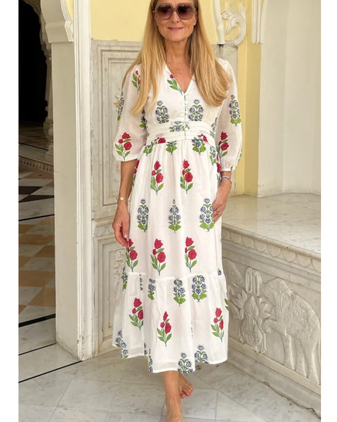 Jyoti Dress Bud Print White - shopatstocks