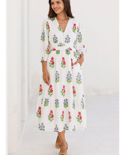 Jyoti Dress Bud Print White - shopatstocks