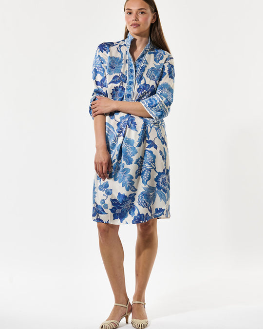 Kamilles Silk Shirt dress Blossoming Blue