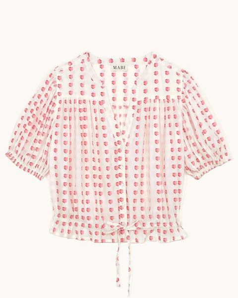Karla Gathered Cotton Top Ecru/Red - shopatstocks
