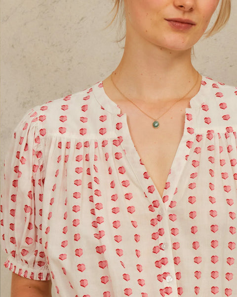 Karla Gathered Cotton Top Ecru/Red - shopatstocks