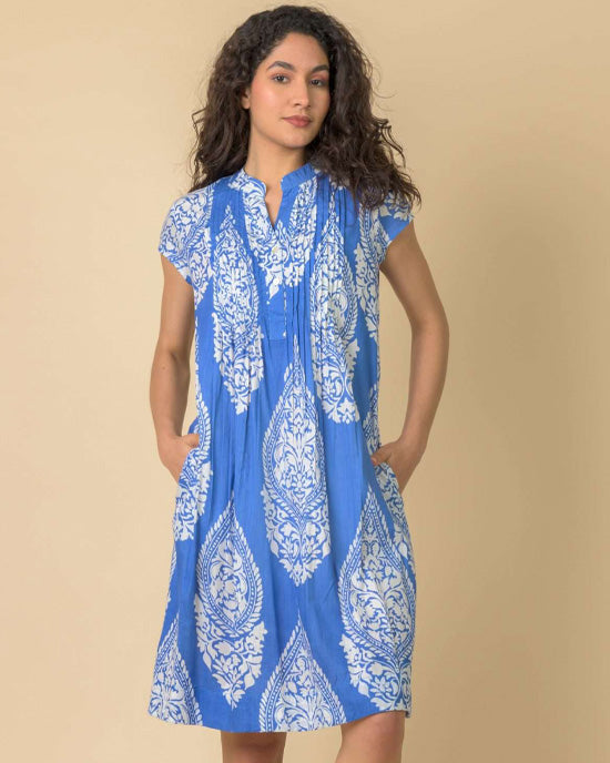Lacey Dress Emperor Blue White - shopatstocks