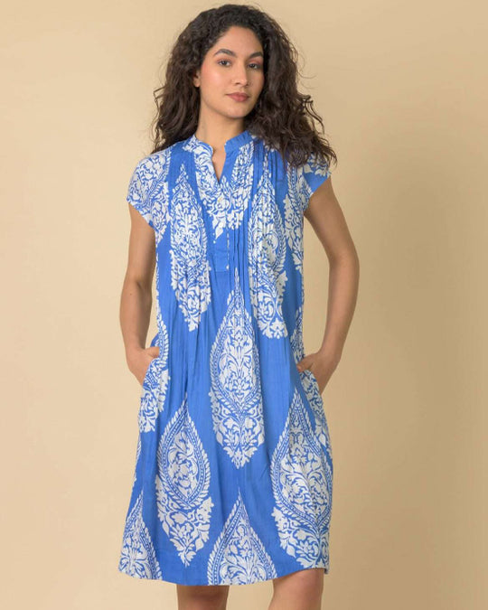 Lacey Dress Emperor Blue White