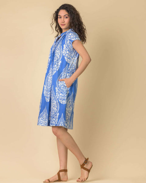 Lacey Dress Emperor Blue White - shopatstocks