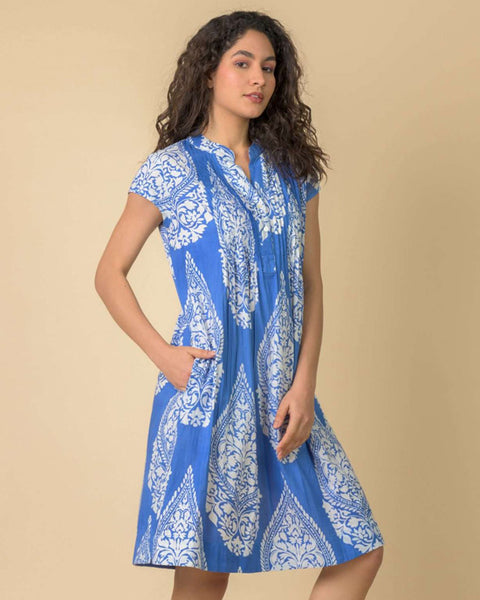 Lacey Dress Emperor Blue White - shopatstocks