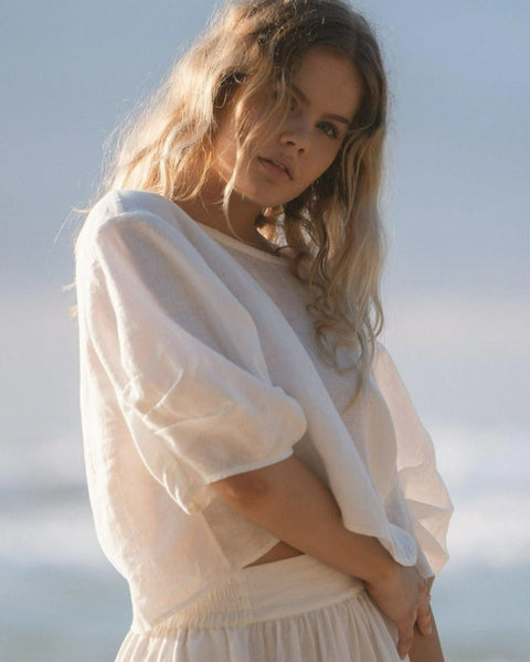 Leia Linen Top Ivory