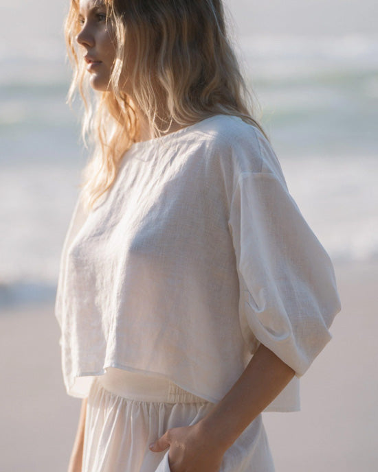 Leia Linen Top Ivory