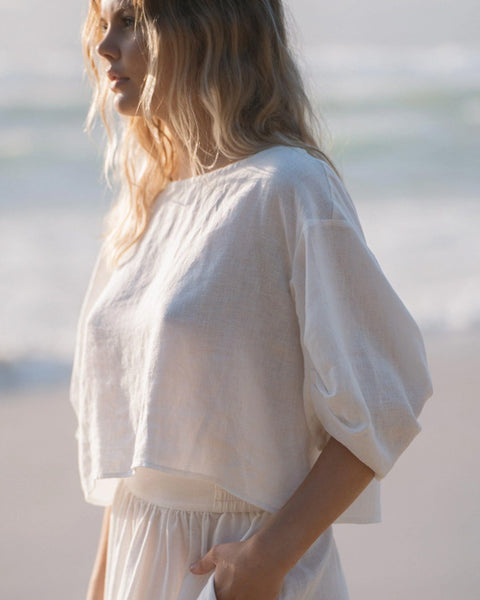 Leia Linen Top Ivory