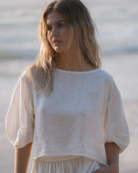 Leia Linen Top Ivory