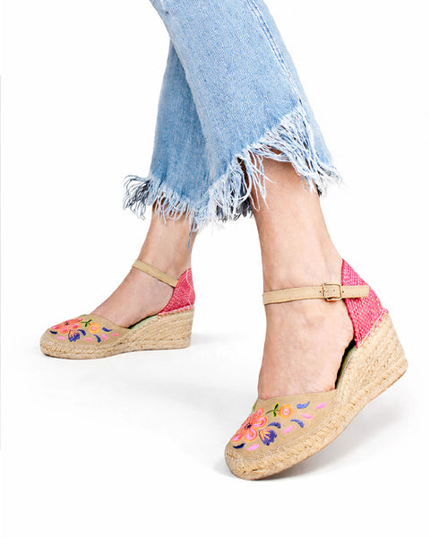 Libra Embroidered Wedge Espadrilles