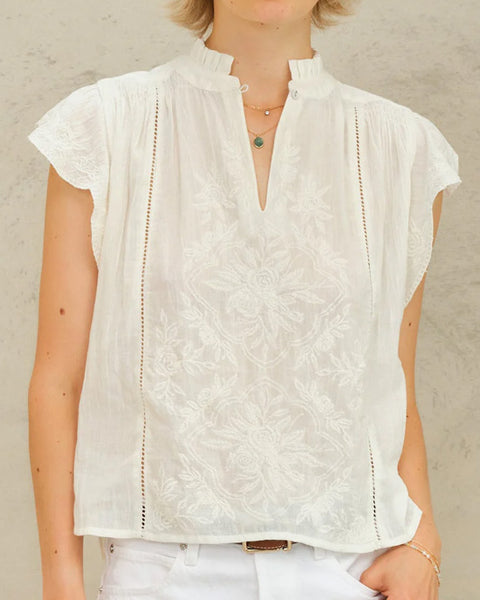 Lilia Embroidered Top Ecru - shopatstocks