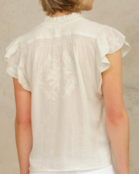 Lilia Embroidered Top Ecru - shopatstocks