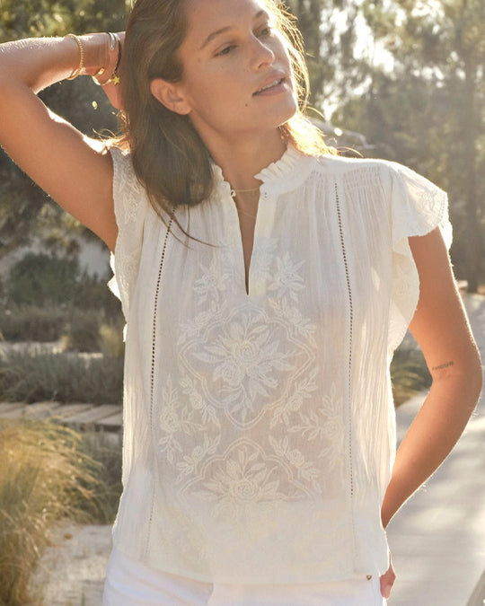 Lilia Embroidered Top Ecru
