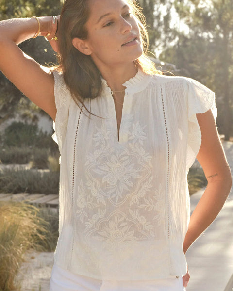 Lilia Embroidered Top Ecru - shopatstocks