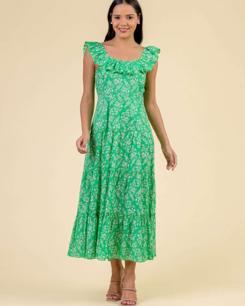 Lizzy Dress Busy Floral Green - shopatstocks