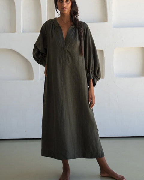 Mae Linen Dress Khaki - shopatstocks