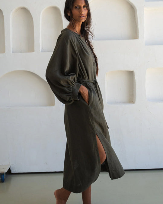 Mae Linen Dress Khaki