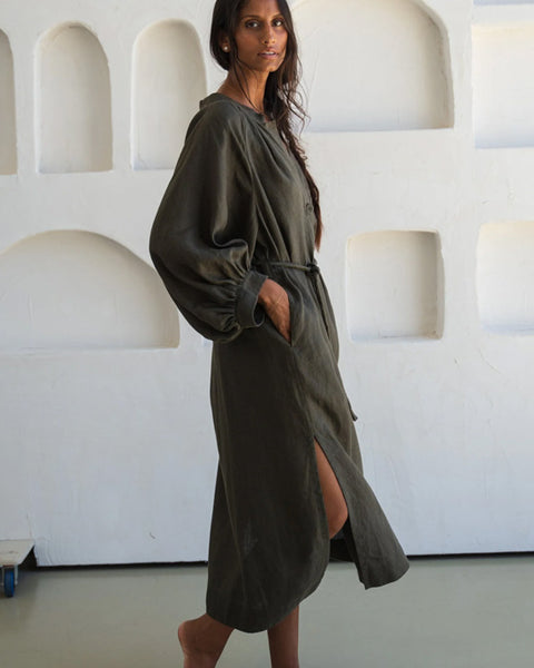 Mae Linen Dress Khaki - shopatstocks