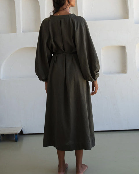 Mae Linen Dress Khaki - shopatstocks